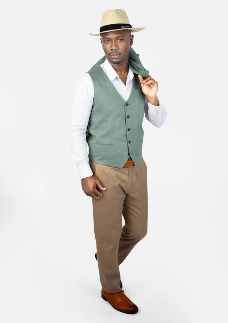 Jade Green Linen Vest - SARTORO255