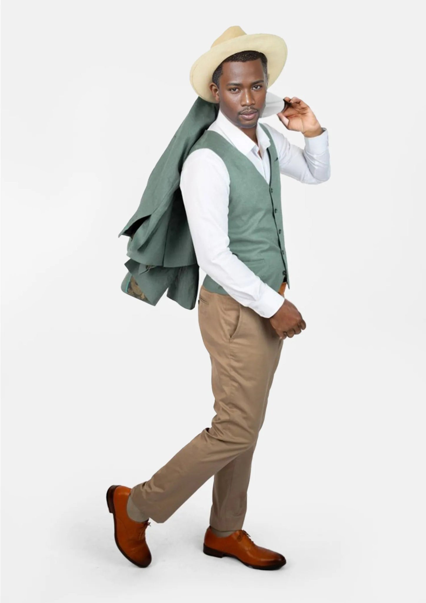 Jade Green Linen Vest - SARTORO