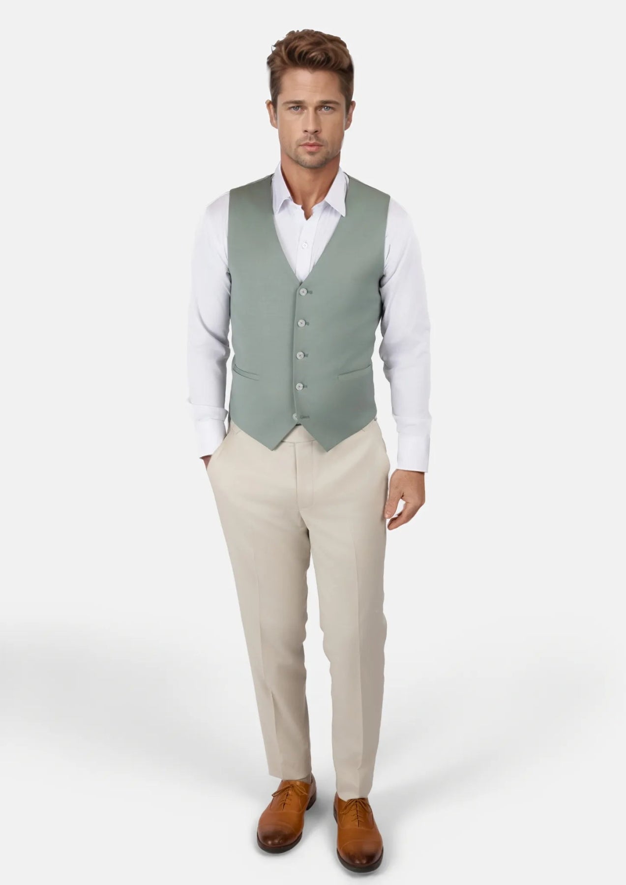 Jade Green Performance Wool Vest - SARTORO5