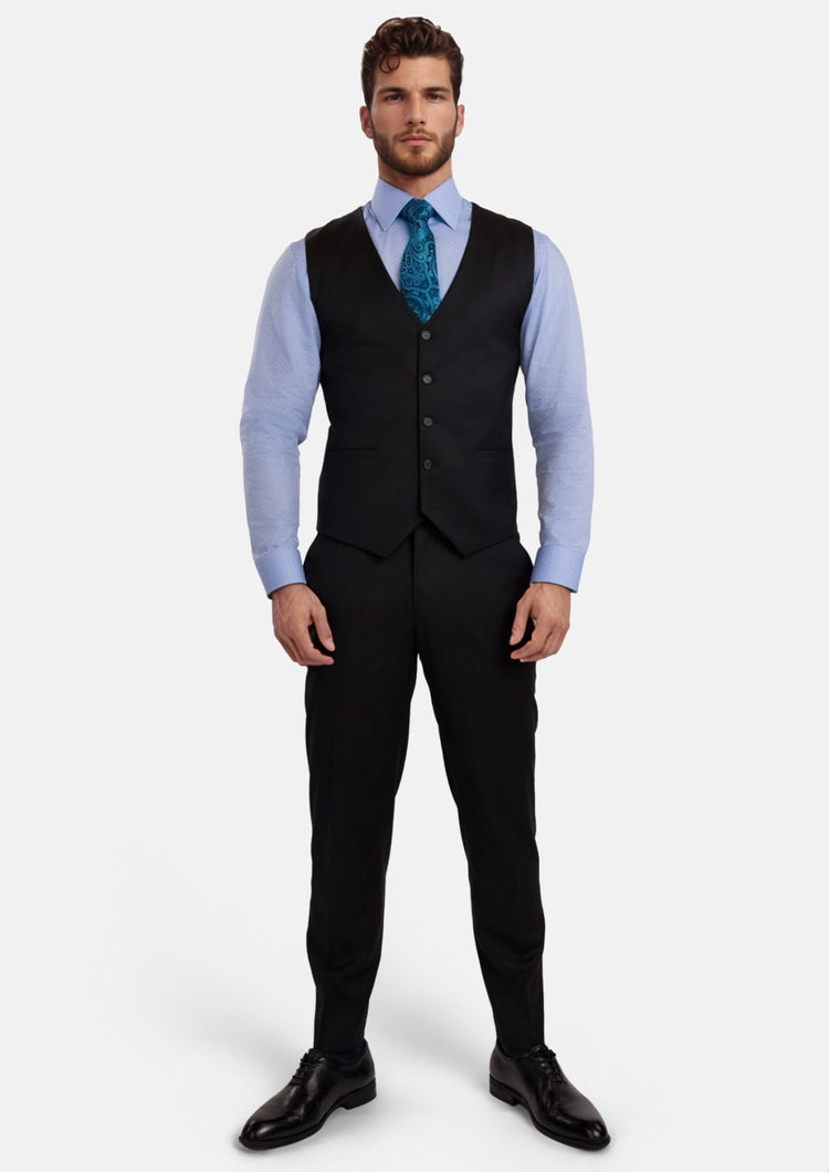 Jet Black Performance Stretch Vest - SARTORO579