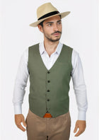 Juniper Green Linen Vest - SARTORO727