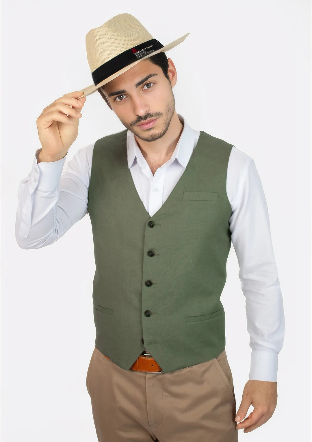 Juniper Green Linen Vest - SARTORO