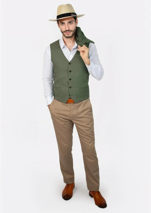 Juniper Green Linen Vest - SARTORO