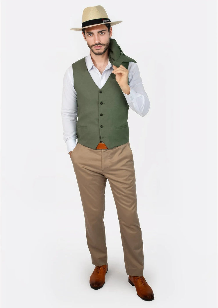 Juniper Green Linen Vest - SARTORO