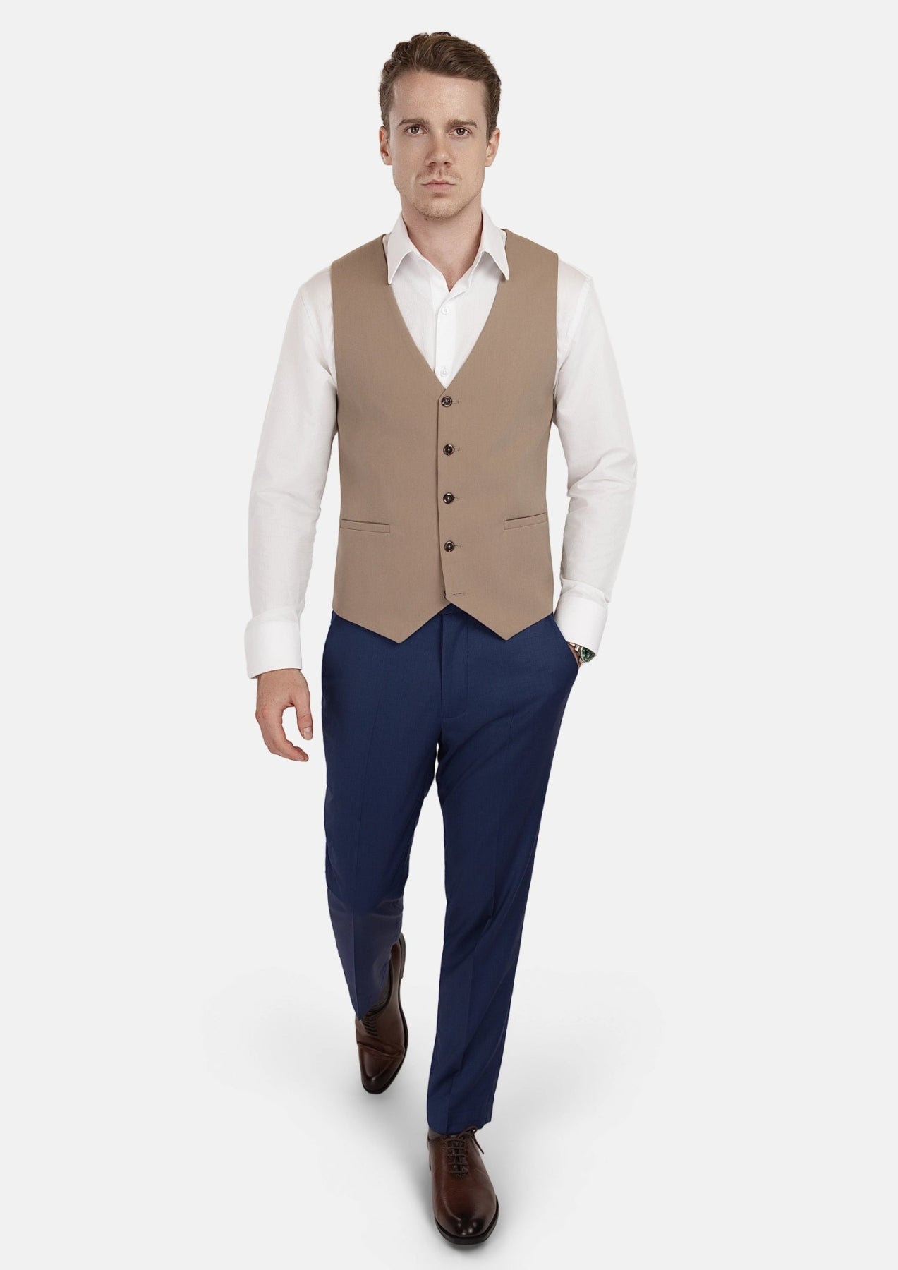 Khaki Cotton Vest - SARTORO229