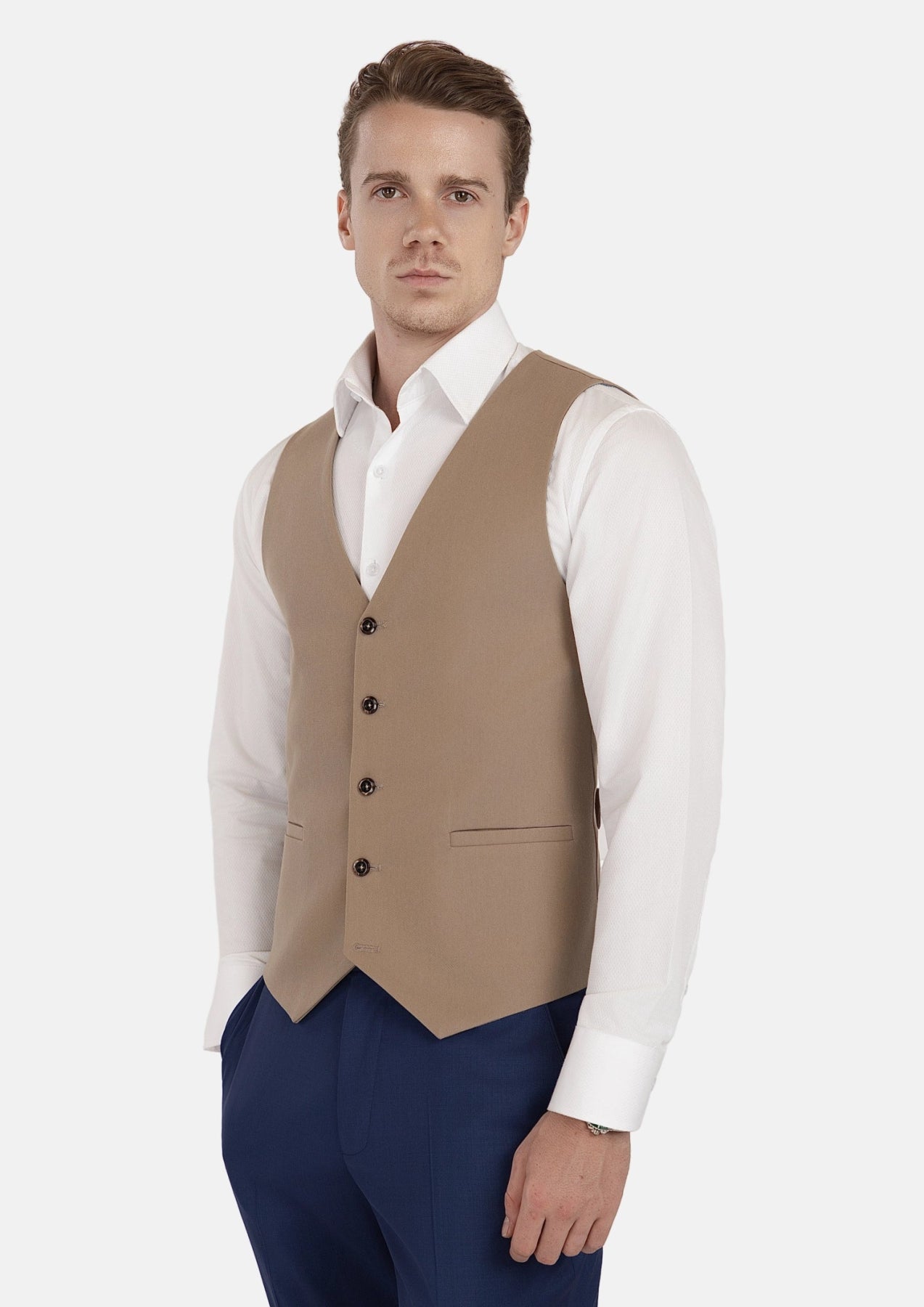 Khaki Cotton Vest - SARTORO937