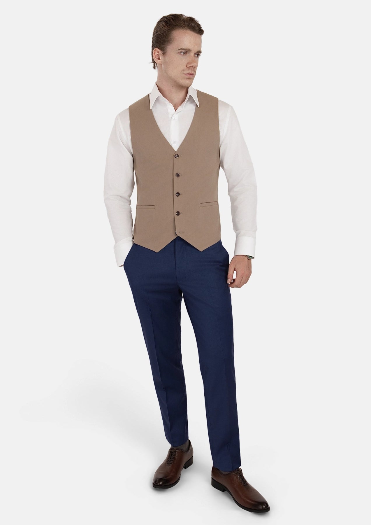 Khaki Cotton Vest - SARTORO466