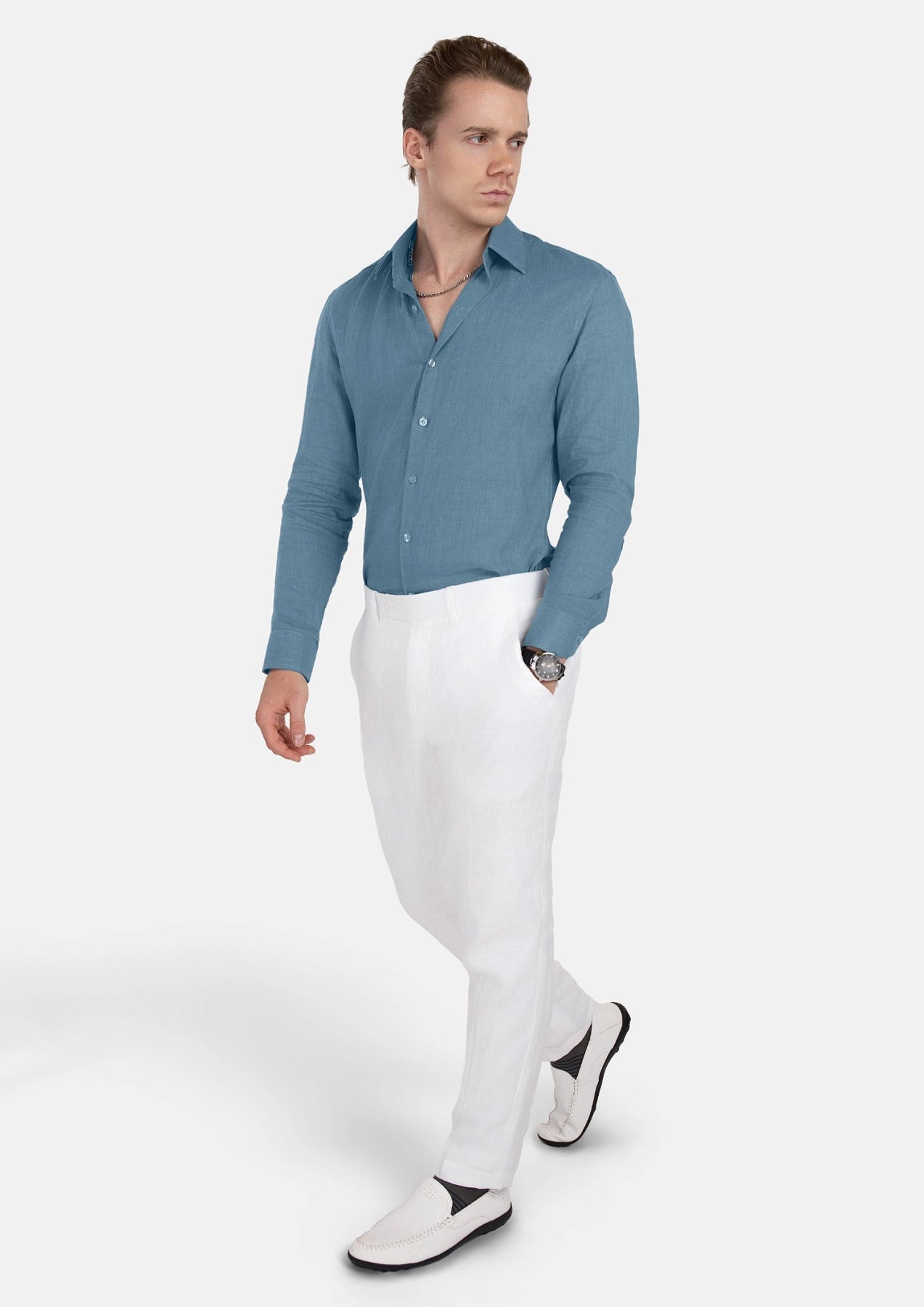 Koi Blue Linen Shirt - SARTORO