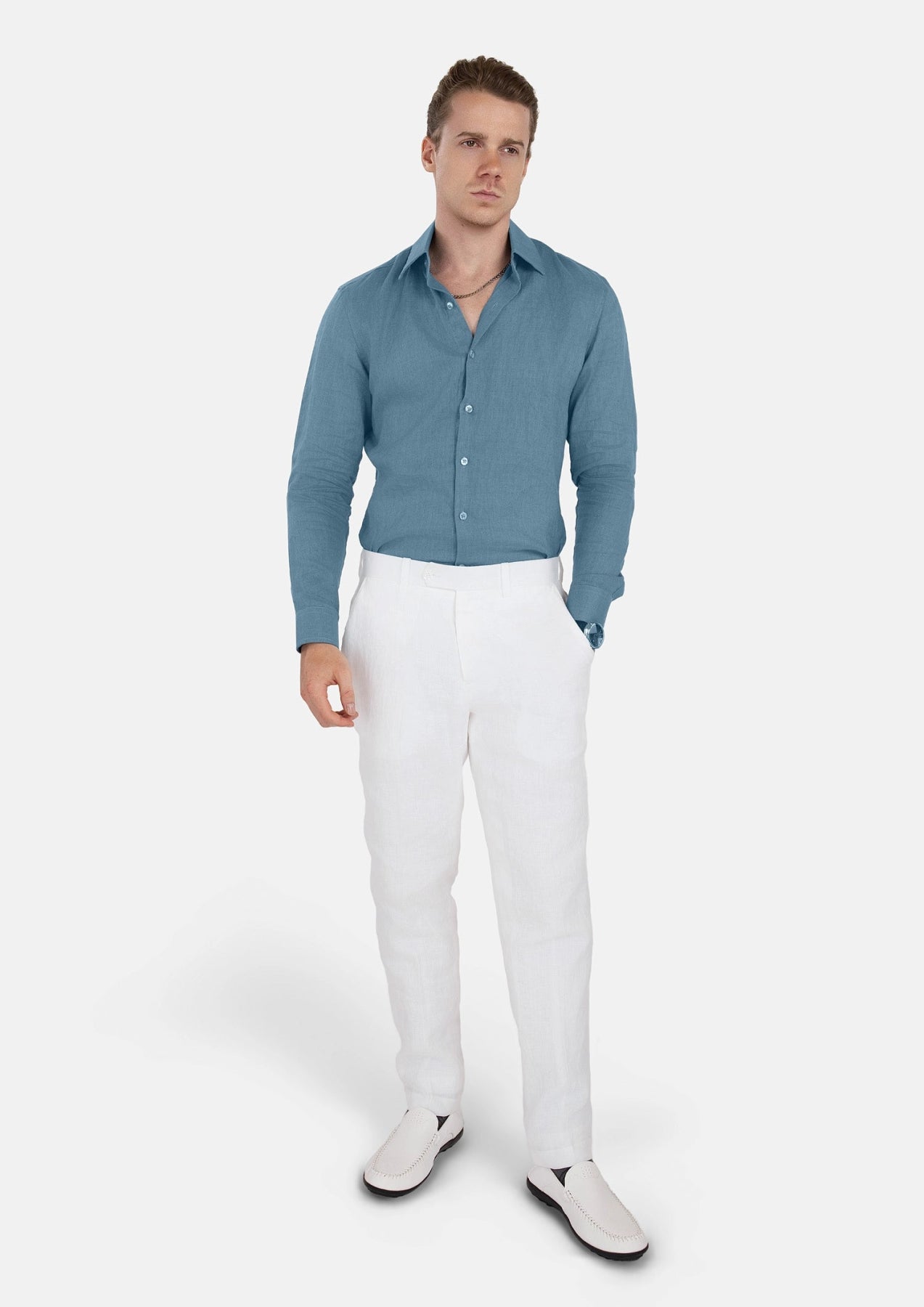 Koi Blue Linen Shirt - SARTORO