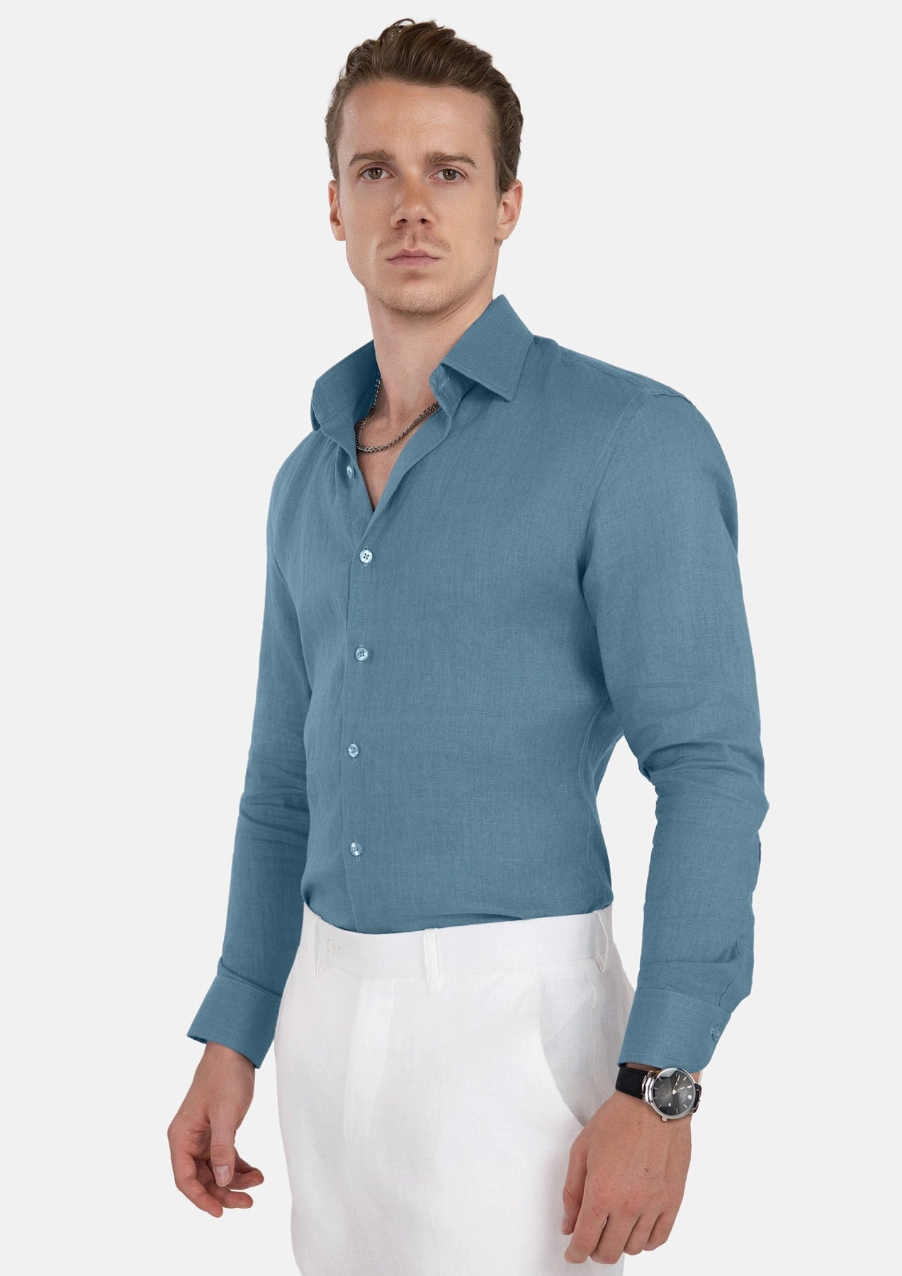 Koi Blue Linen Shirt - SARTORO