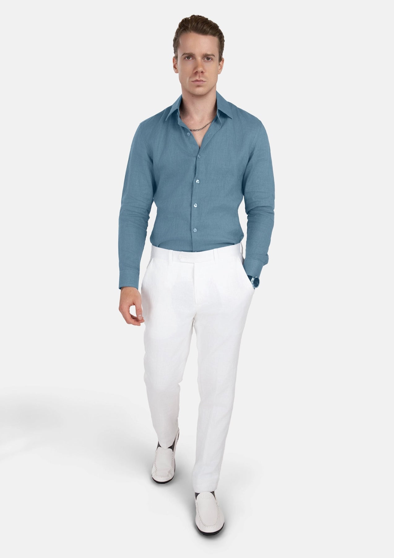 Koi Blue Linen Shirt - SARTORO