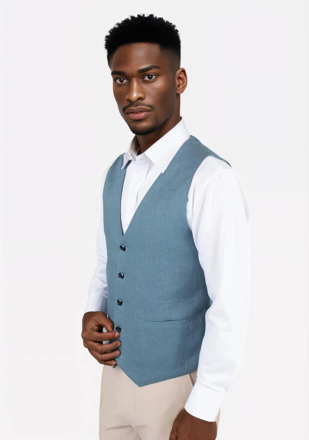 Koi Blue Linen Vest - SARTORO