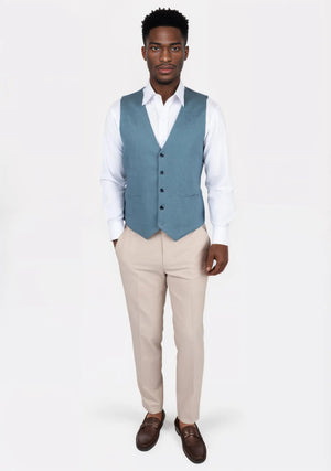 Koi Blue Linen Vest - SARTORO