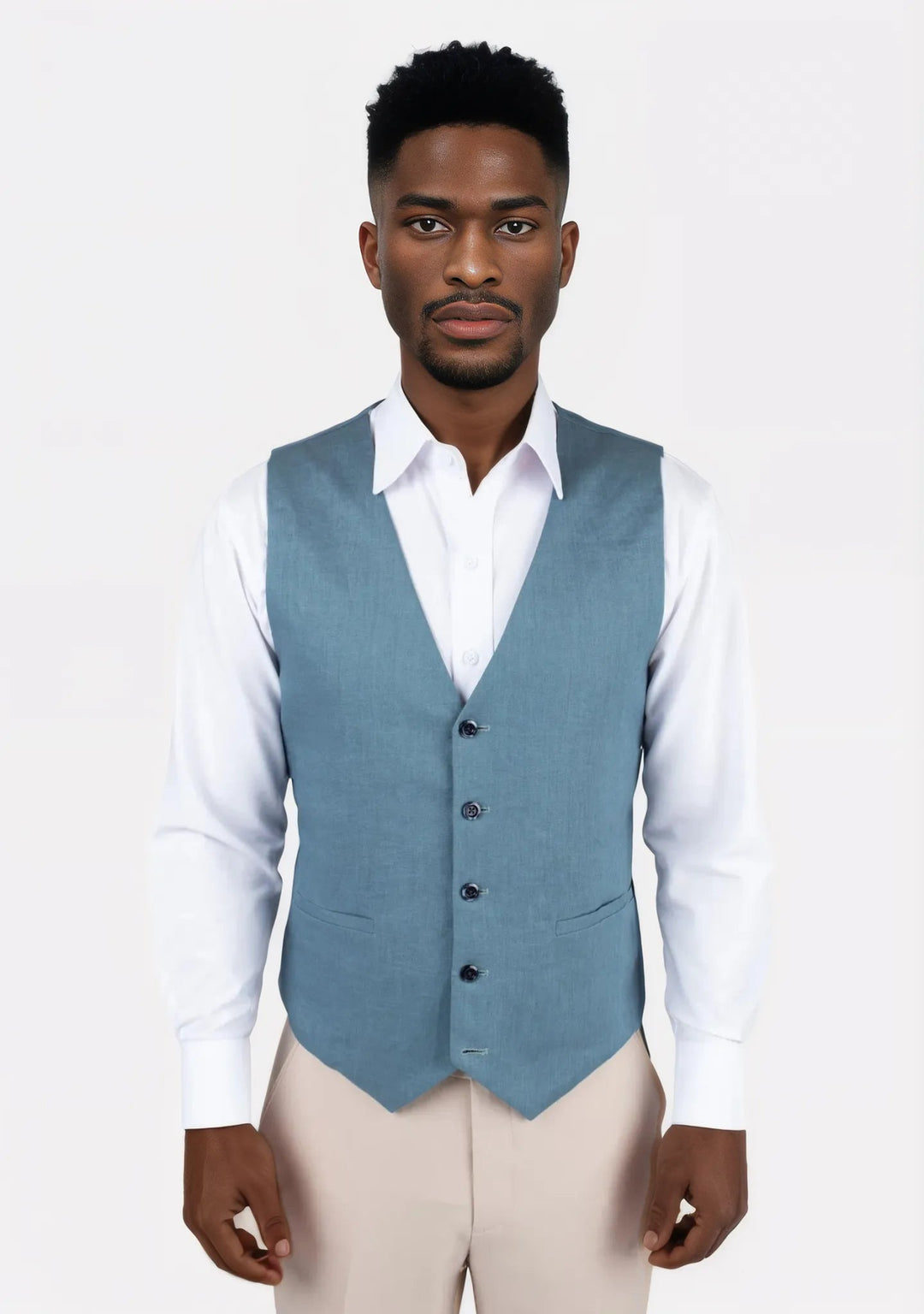 Koi Blue Linen Vest - SARTORO