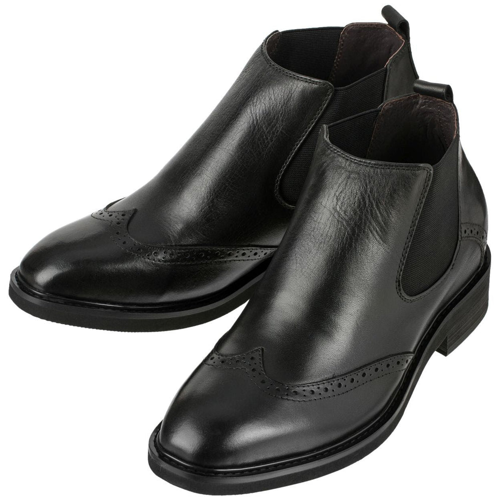Black Leather Wing-Tip Ankle Boots - 3 Inches691