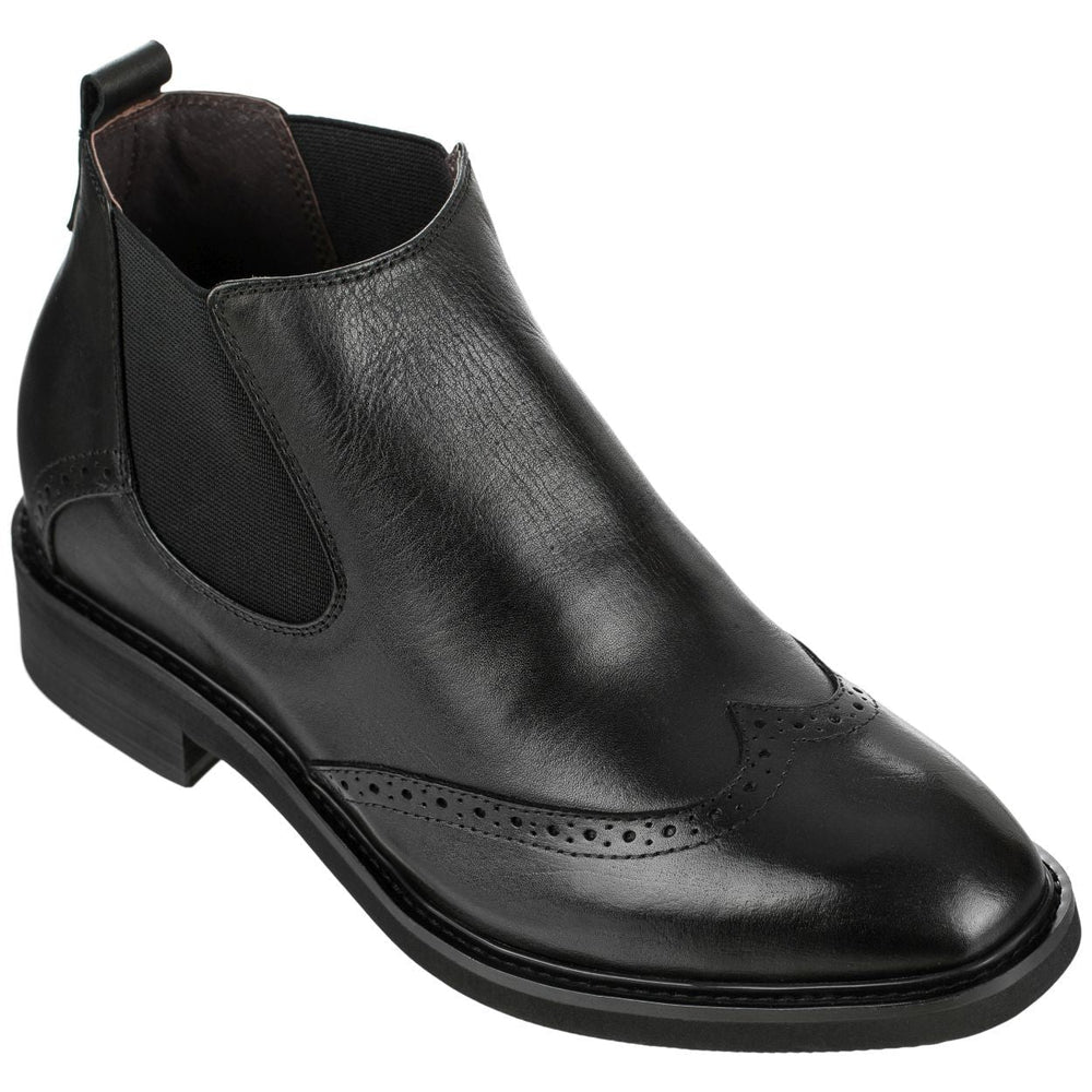 Black Leather Wing-Tip Ankle Boots - 3 Inches527