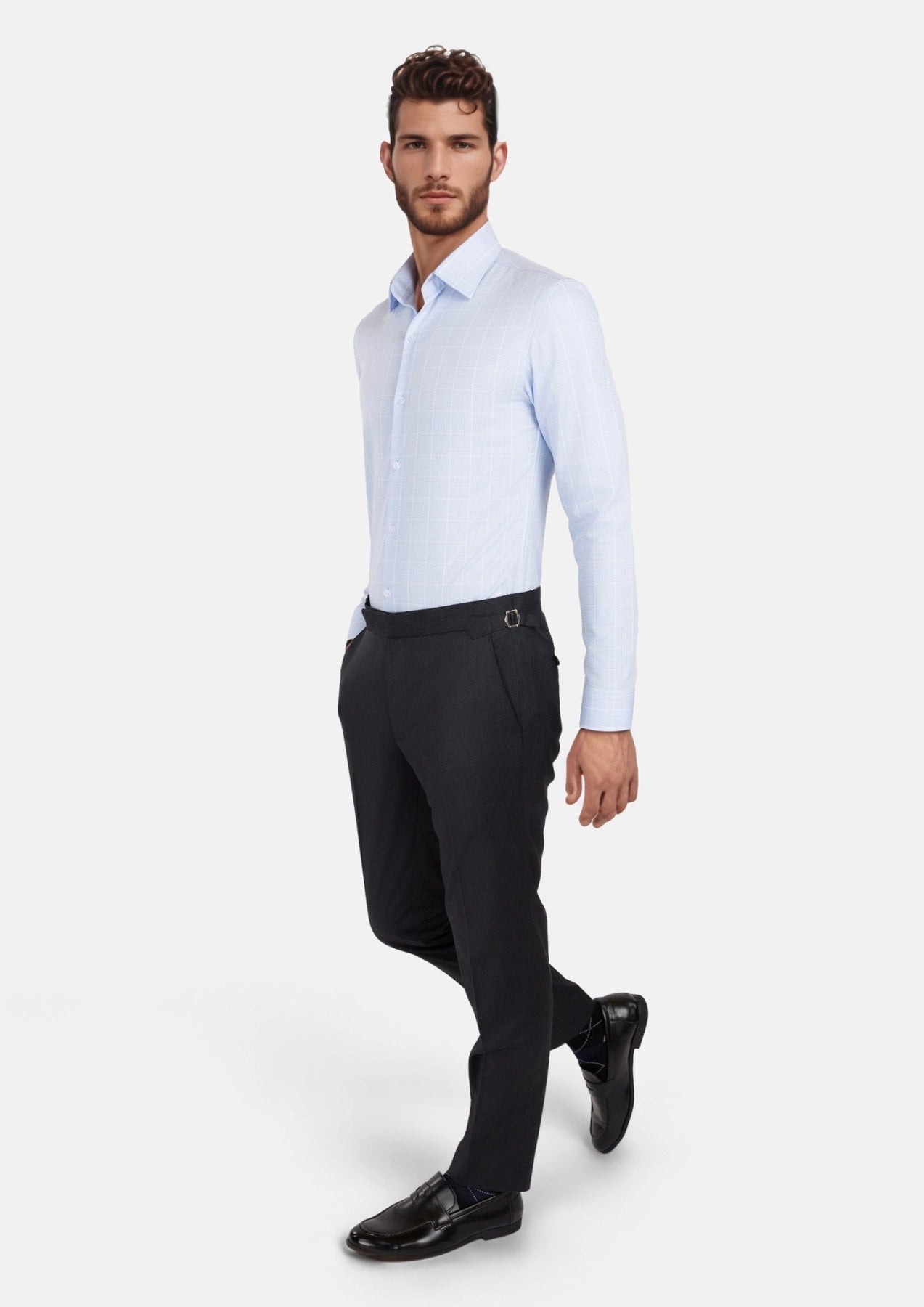Light Blue Glen Plaid Shirt - SARTORO
