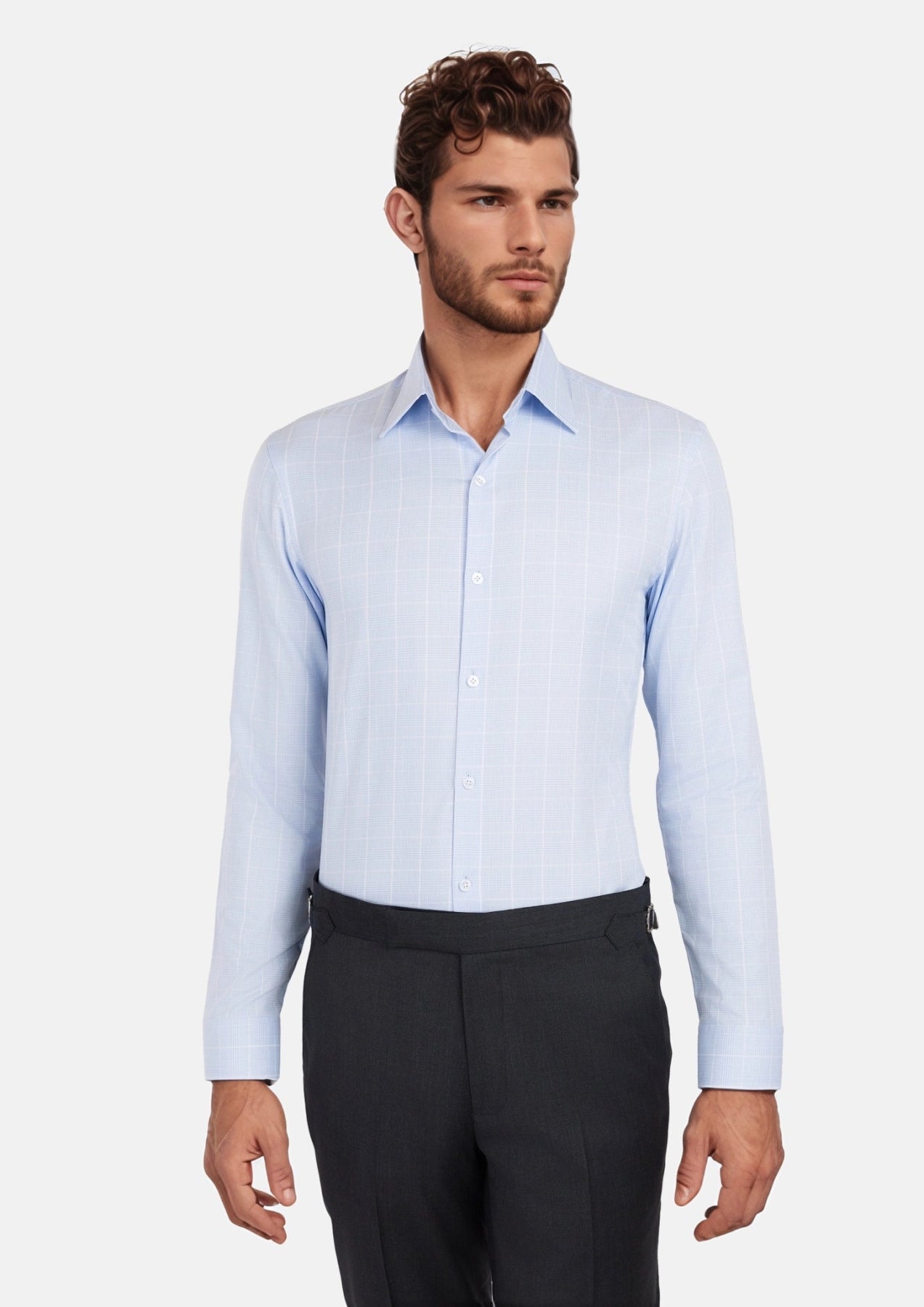 Light Blue Glen Plaid Shirt - SARTORO