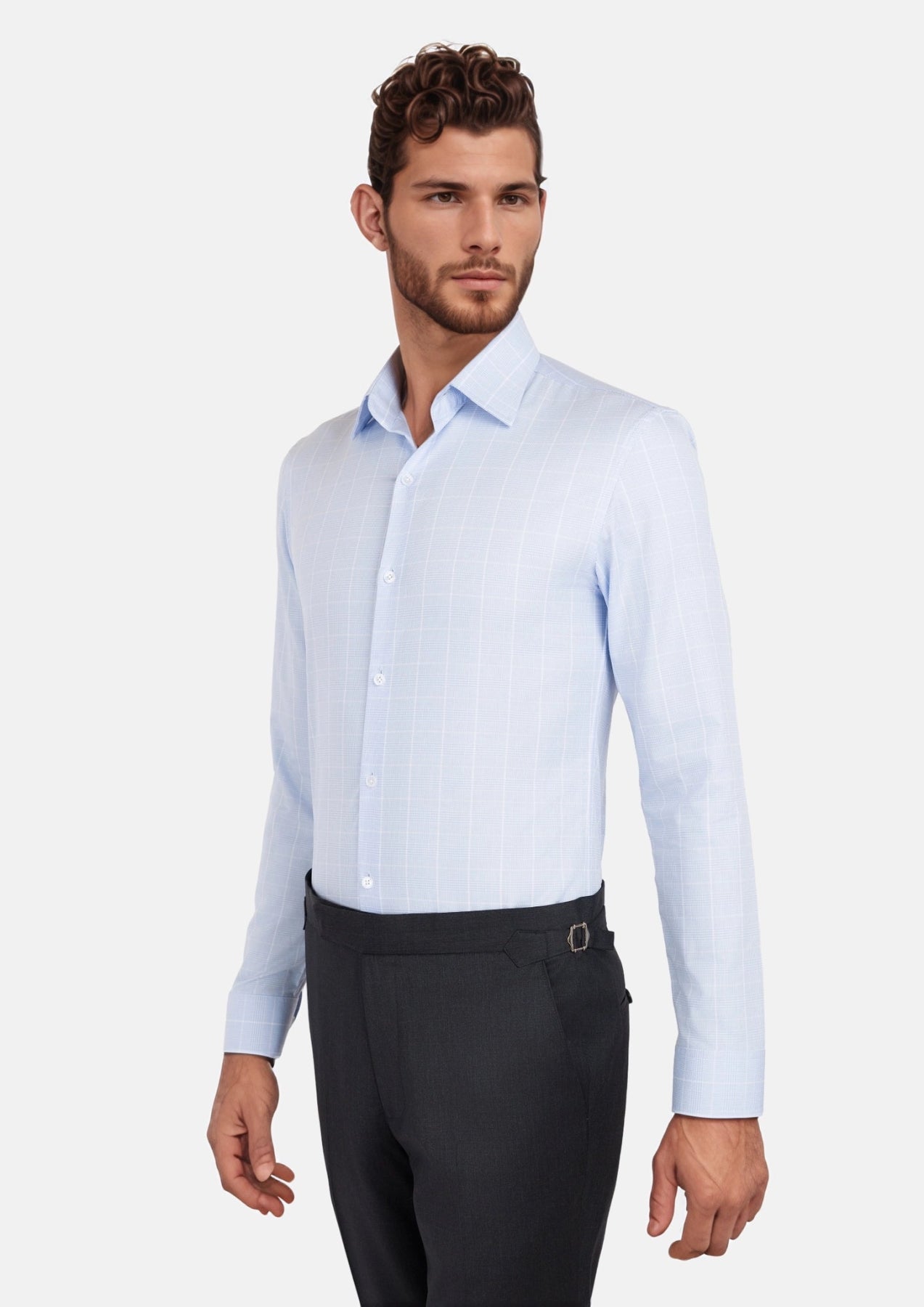 Light Blue Glen Plaid Shirt - SARTORO