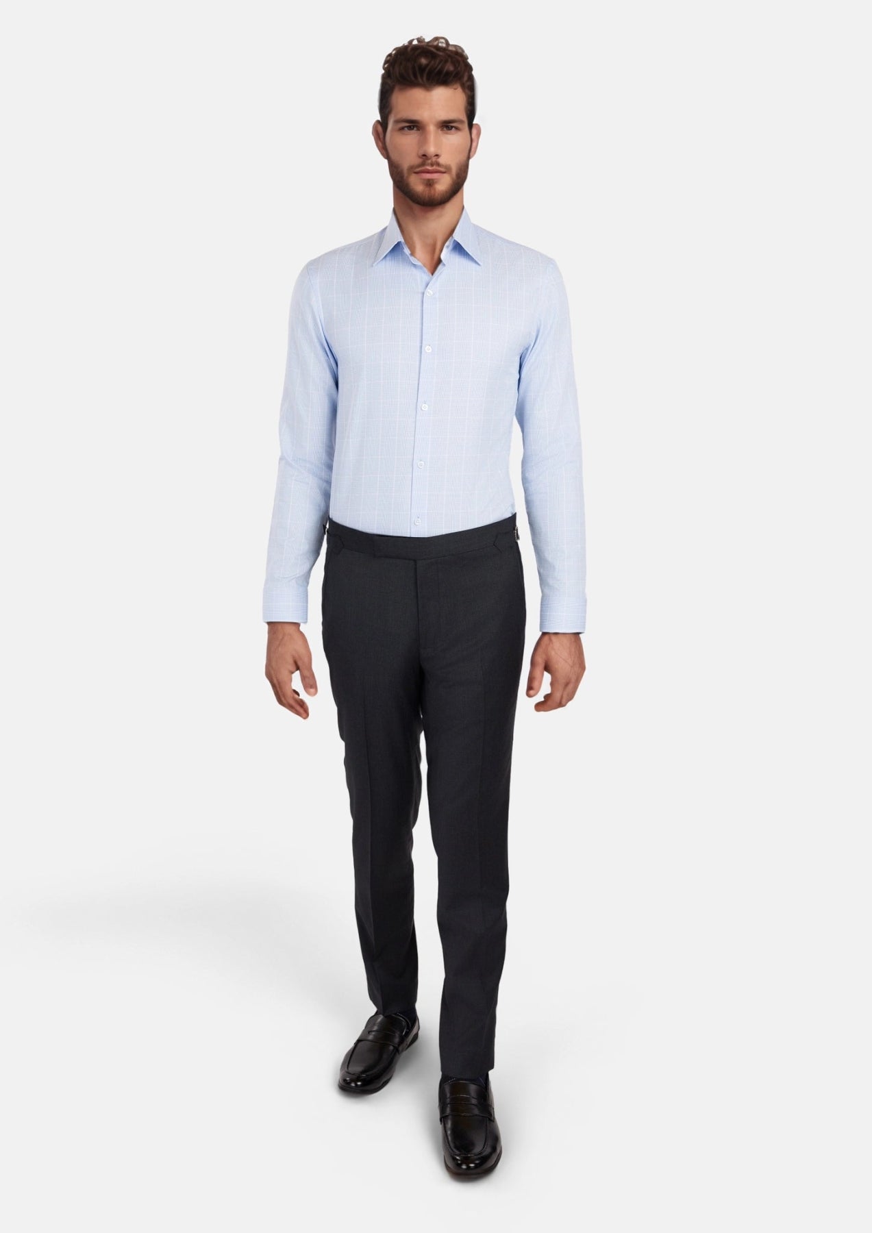 Light Blue Glen Plaid Shirt - SARTORO
