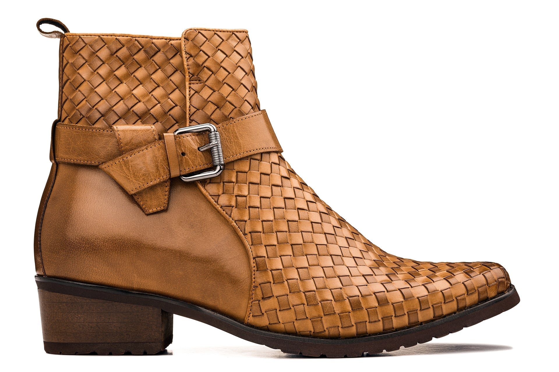 Light Brown Woven Buckle High-Top Ankle Zip-Up Boots - 399