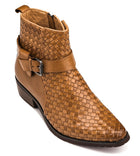 Light Brown Woven Buckle High-Top Ankle Zip-Up Boots - 3853
