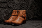 Light Brown Woven Buckle High-Top Ankle Zip-Up Boots - 3589