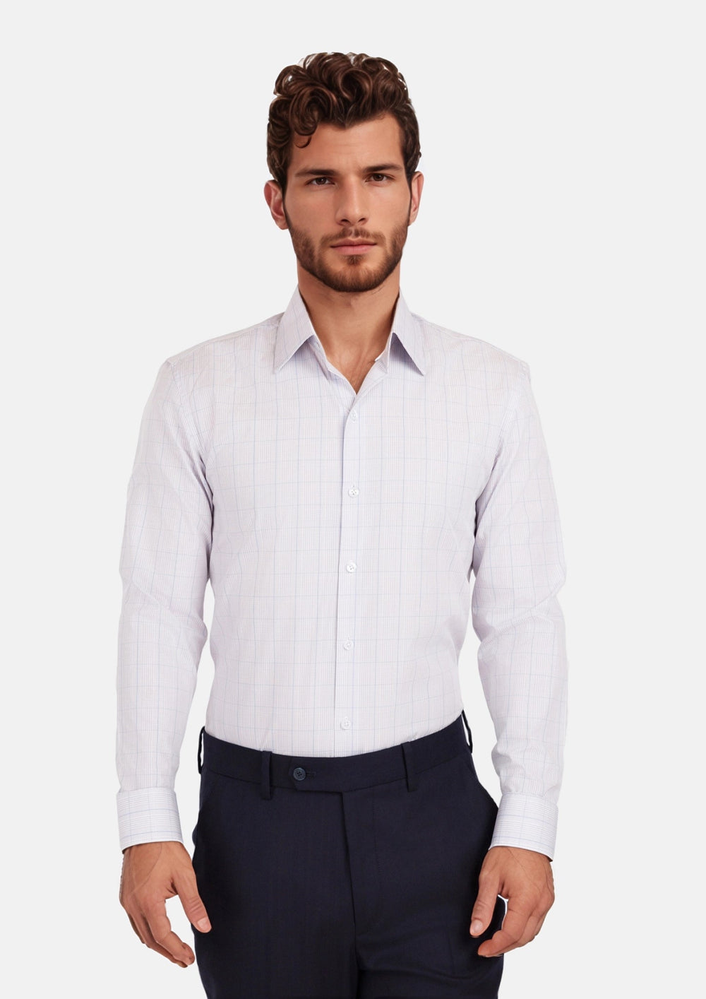 Light Grey Blue Check Line Shirt - SARTORO