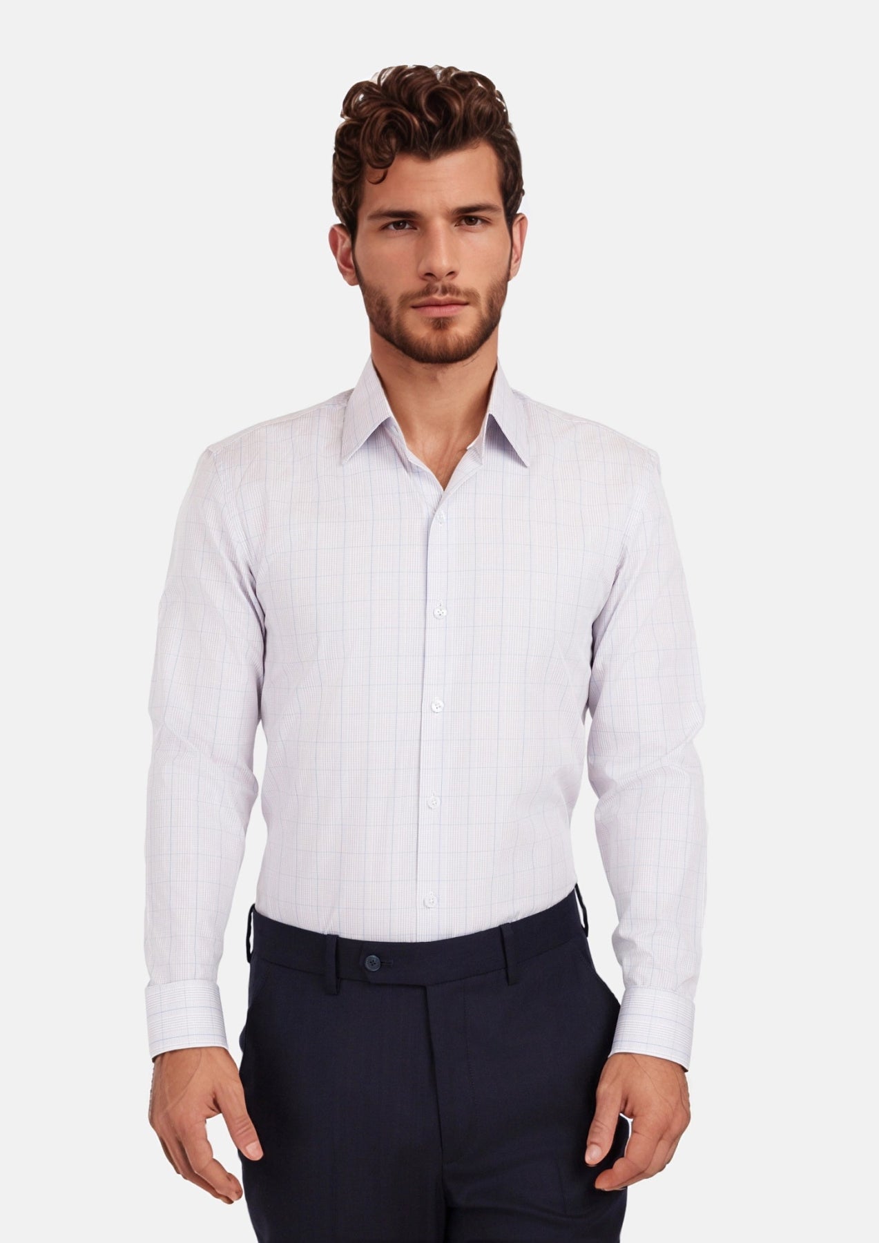 Light Grey Blue Check Line Shirt - SARTORO