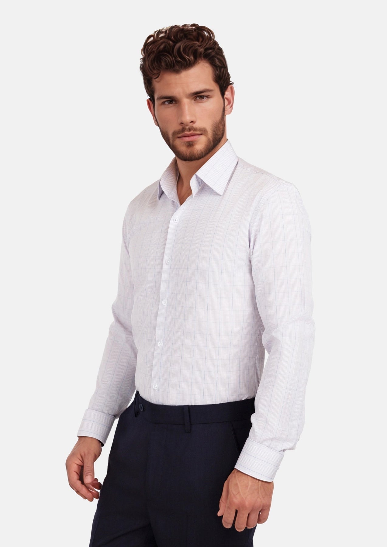 Light Grey Blue Check Line Shirt - SARTORO