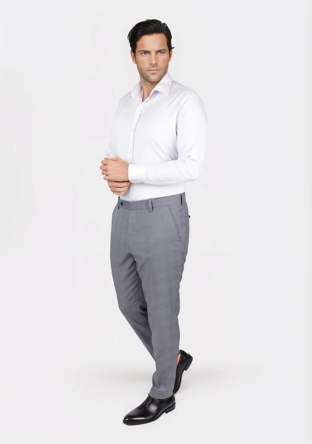 Light Grey Prince of Wales Pants - SARTORO