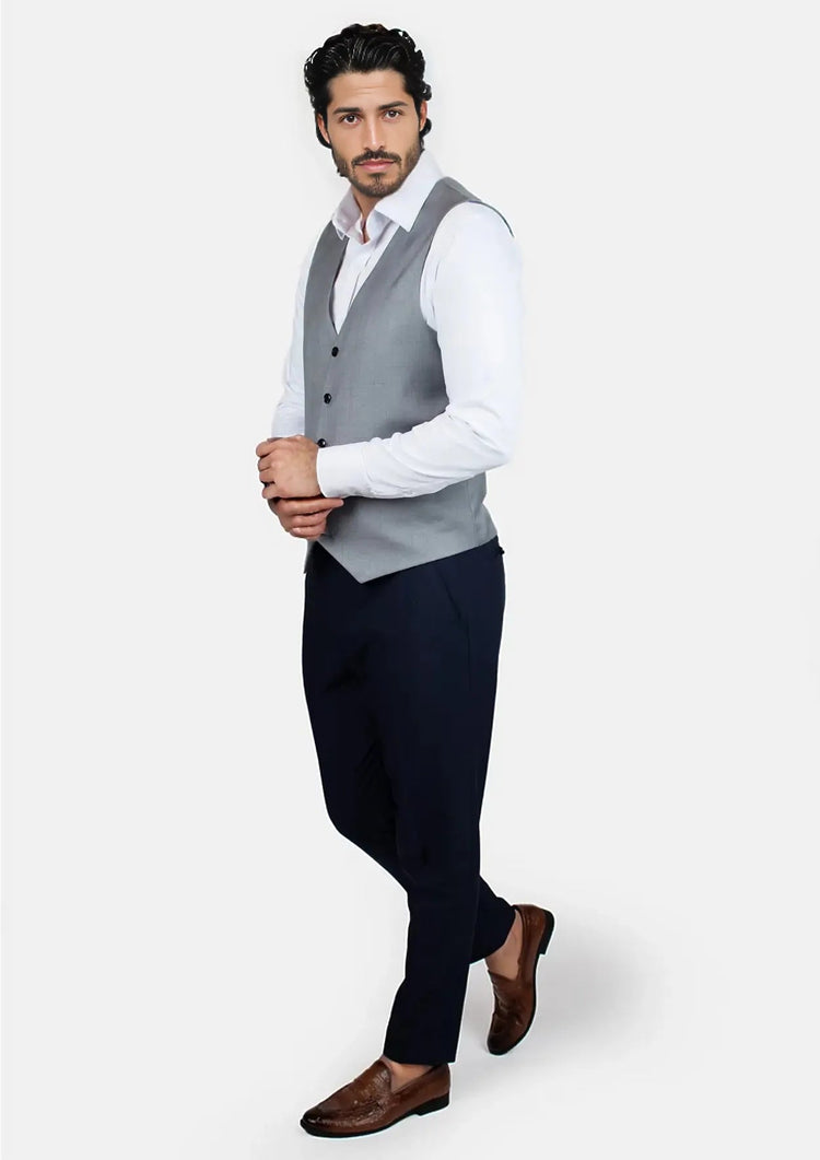Light Grey Prince of Wales Vest - SARTORO756