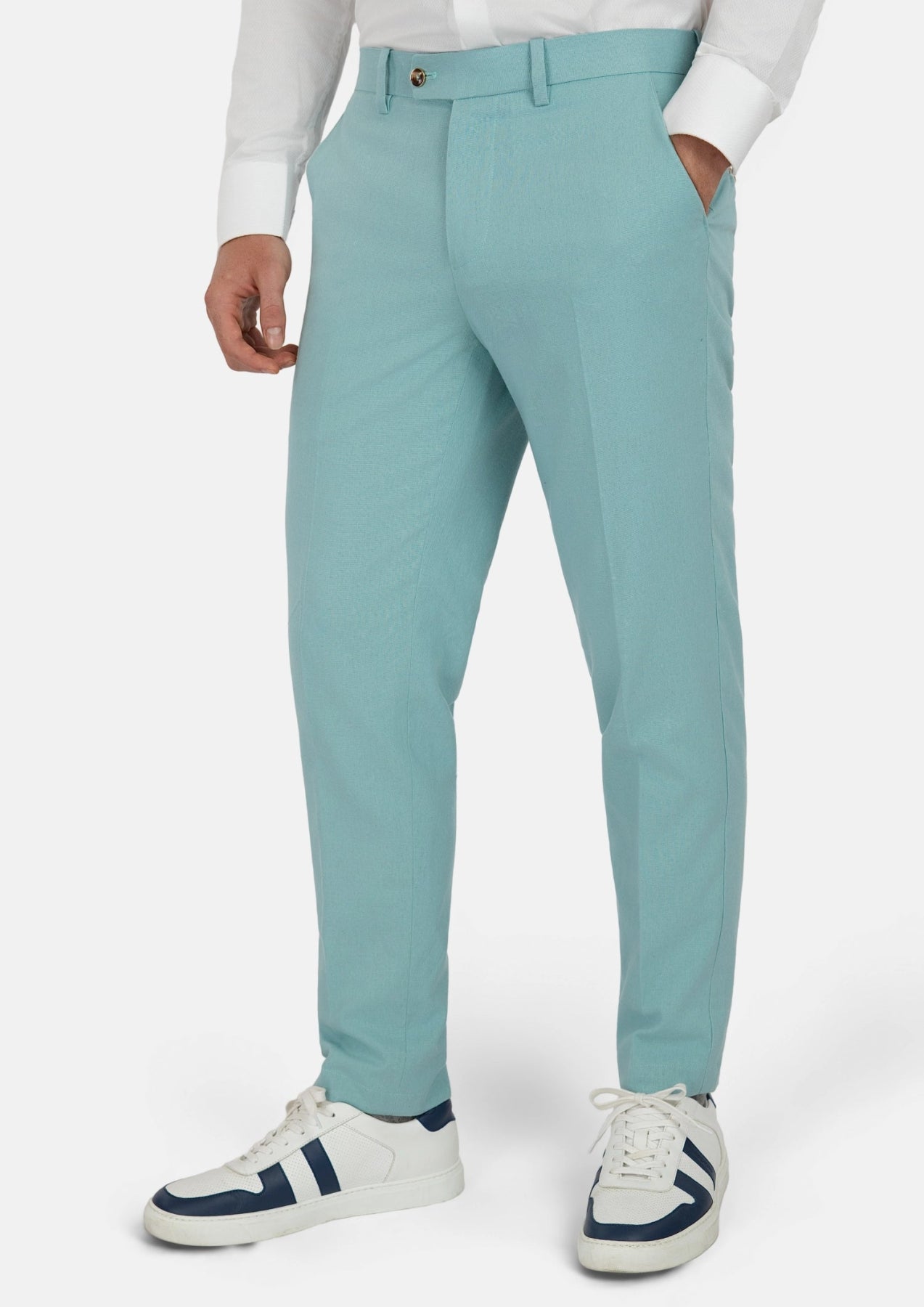 Light Teal Linen Blend Pants - SARTORO