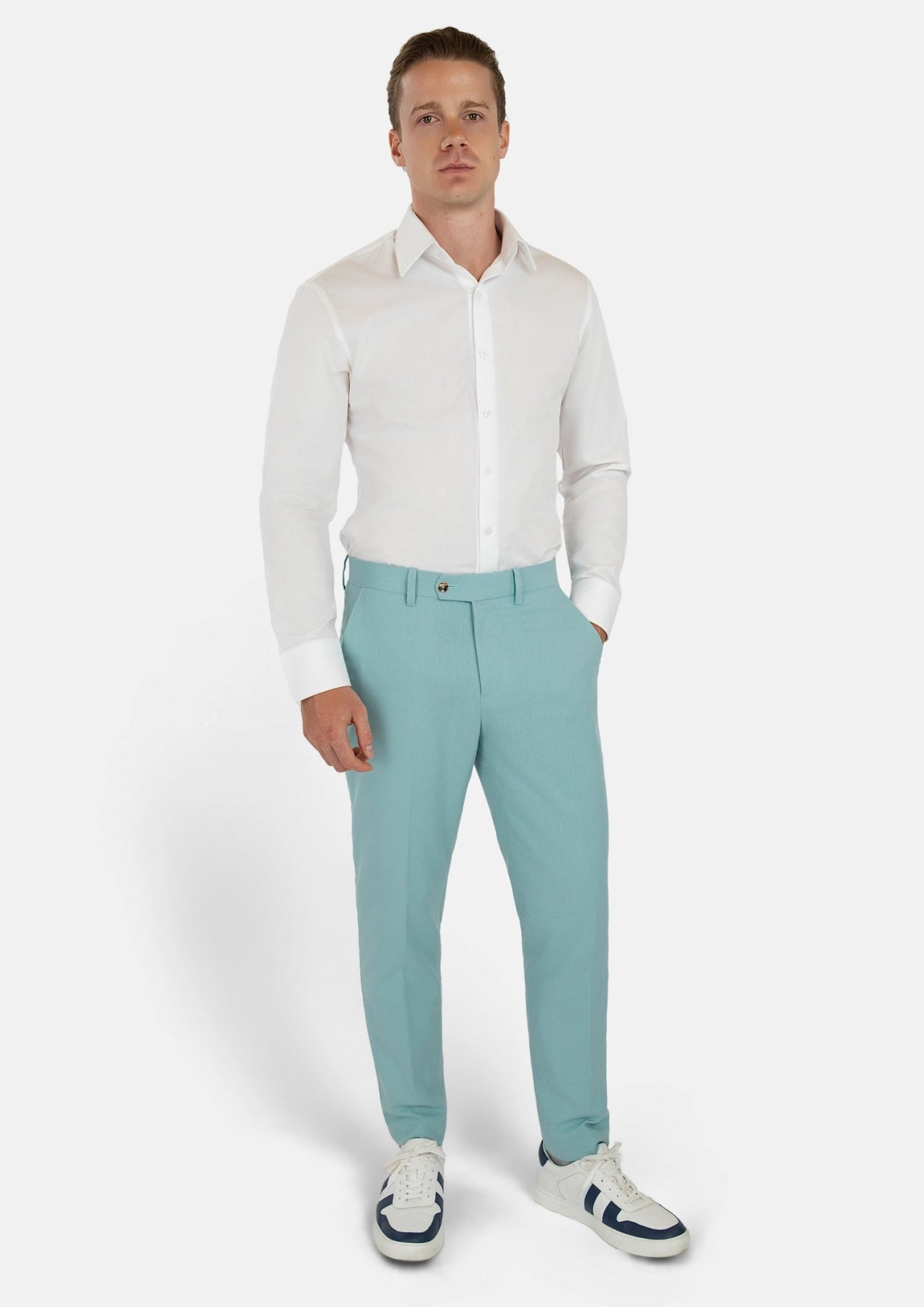 Light Teal Linen Blend Pants - SARTORO
