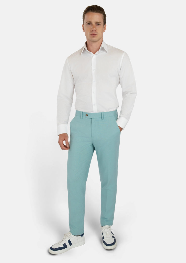 Light Teal Linen Blend Pants - SARTORO232