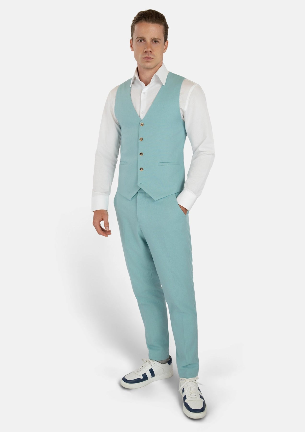 Light Teal Linen Blend Vest - SARTORO