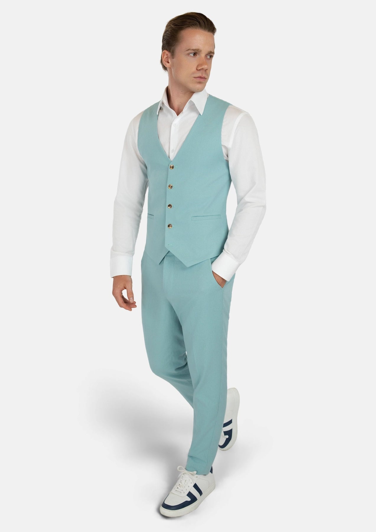 Light Teal Linen Blend Vest - SARTORO