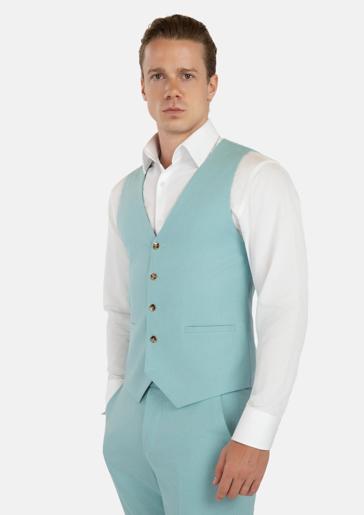 Light Teal Linen Blend Vest - SARTORO