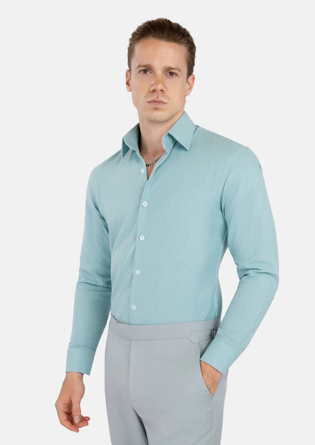 Light Teal Linen Shirt - SARTORO