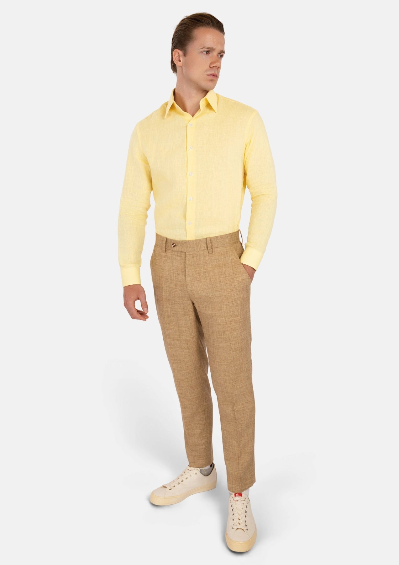 Men's Light Yellow Linen Shirt
