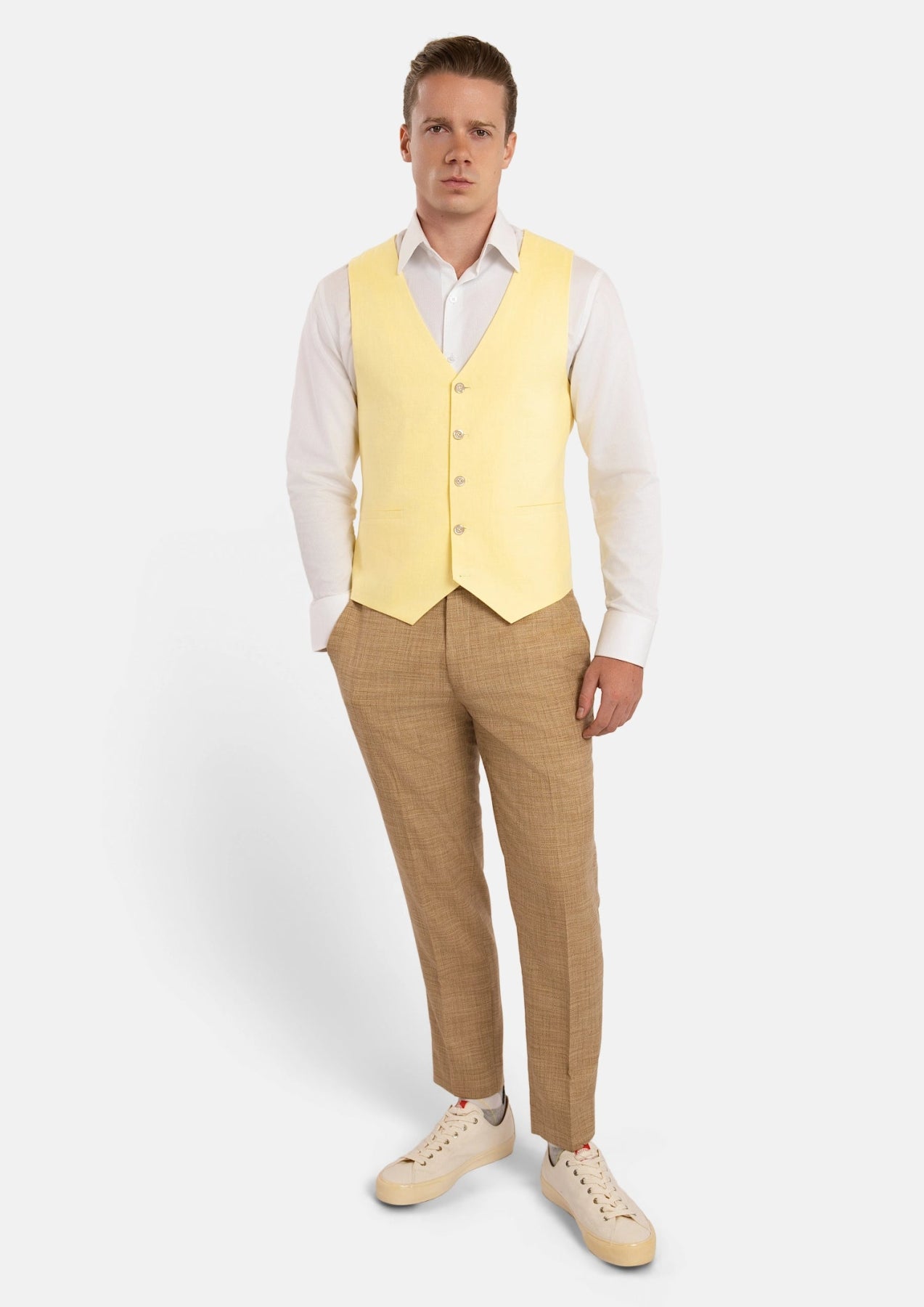 Light Yellow Linen Vest - SARTORO