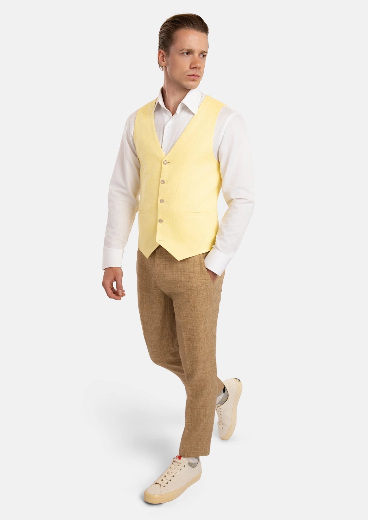 Light Yellow Linen Vest - SARTORO