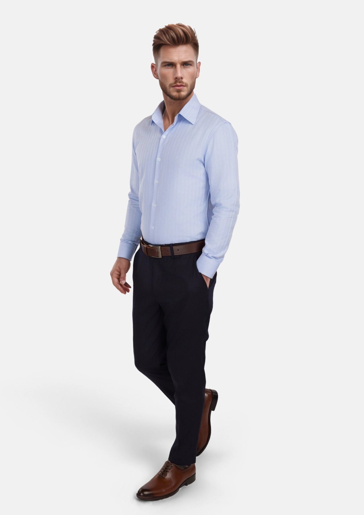 Lightblue Herringbone Shirt - SARTORO