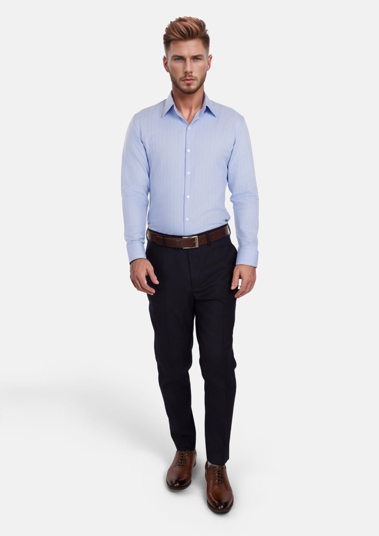 Lightblue Herringbone Shirt - SARTORO