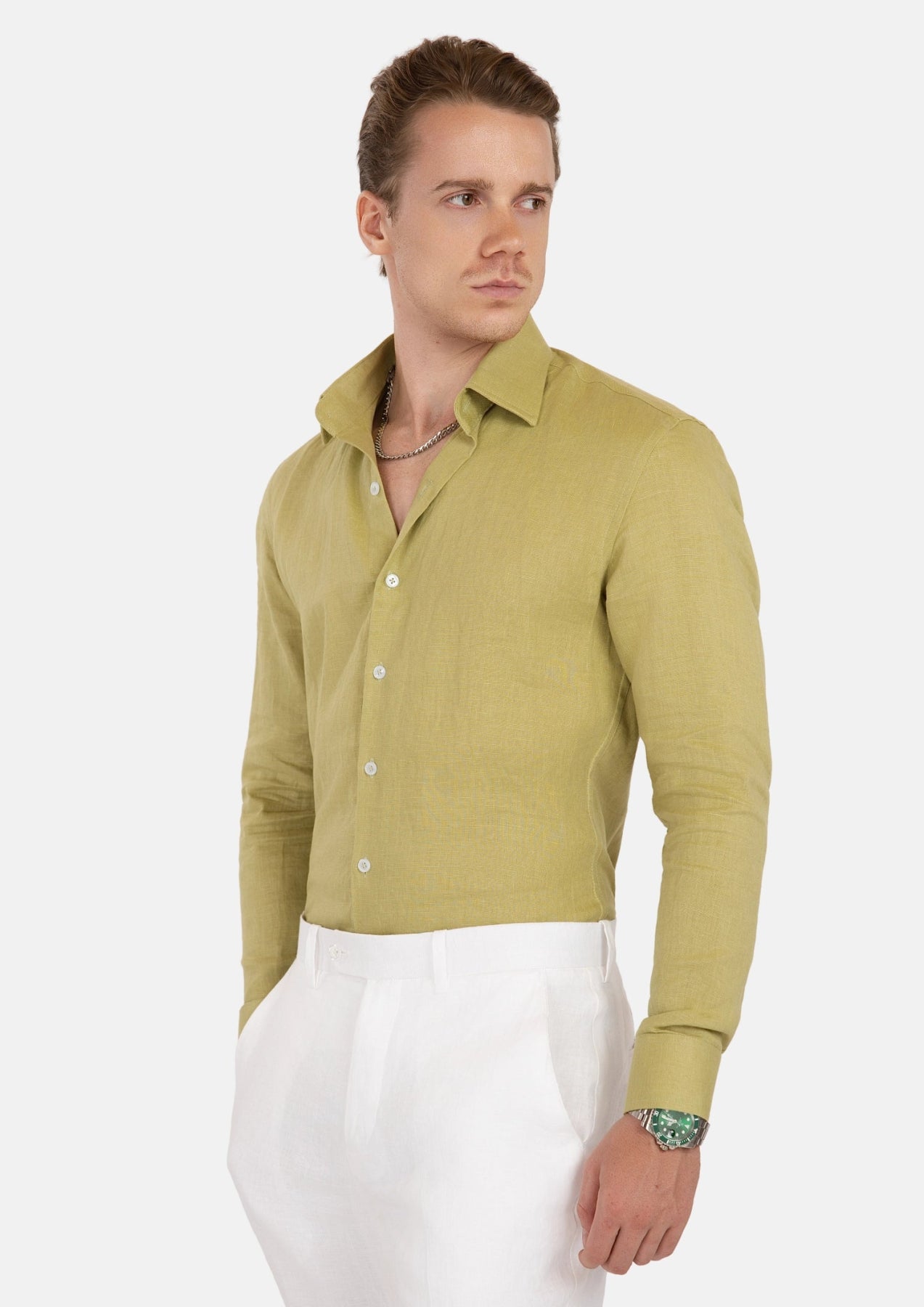 Ligyht Olive Linen Shirt - SARTORO