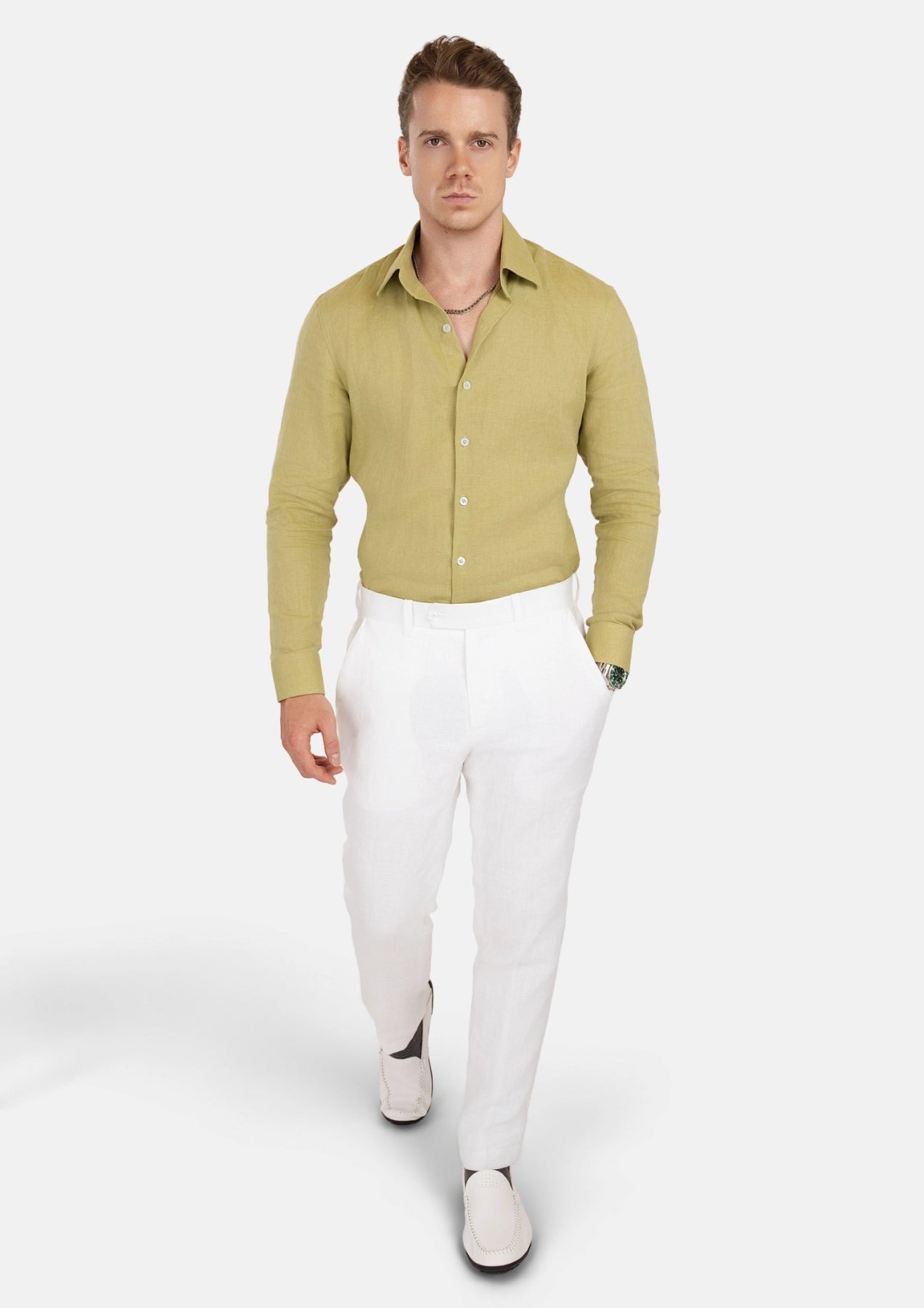 Ligyht Olive Linen Shirt - SARTORO