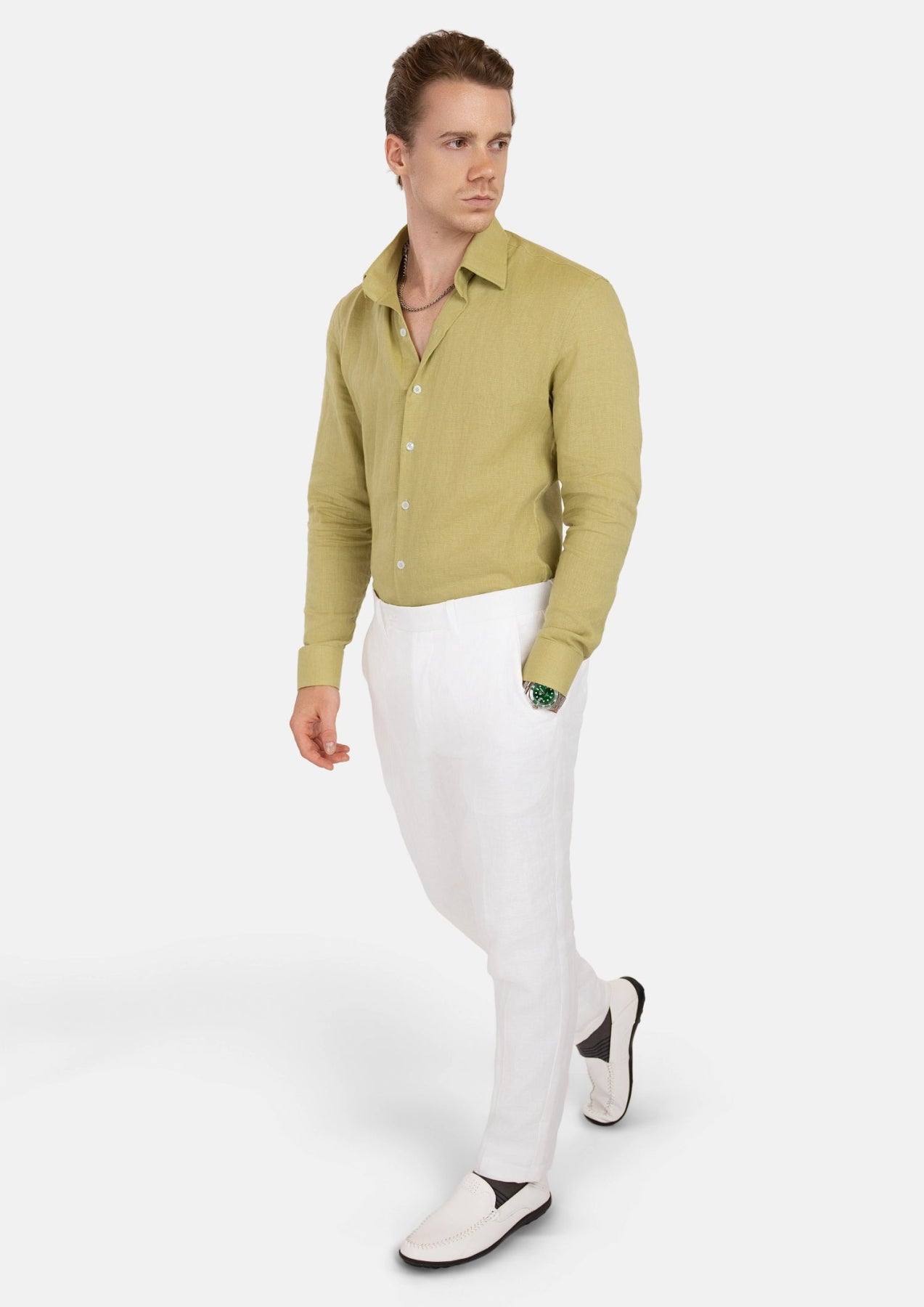 Ligyht Olive Linen Shirt - SARTORO