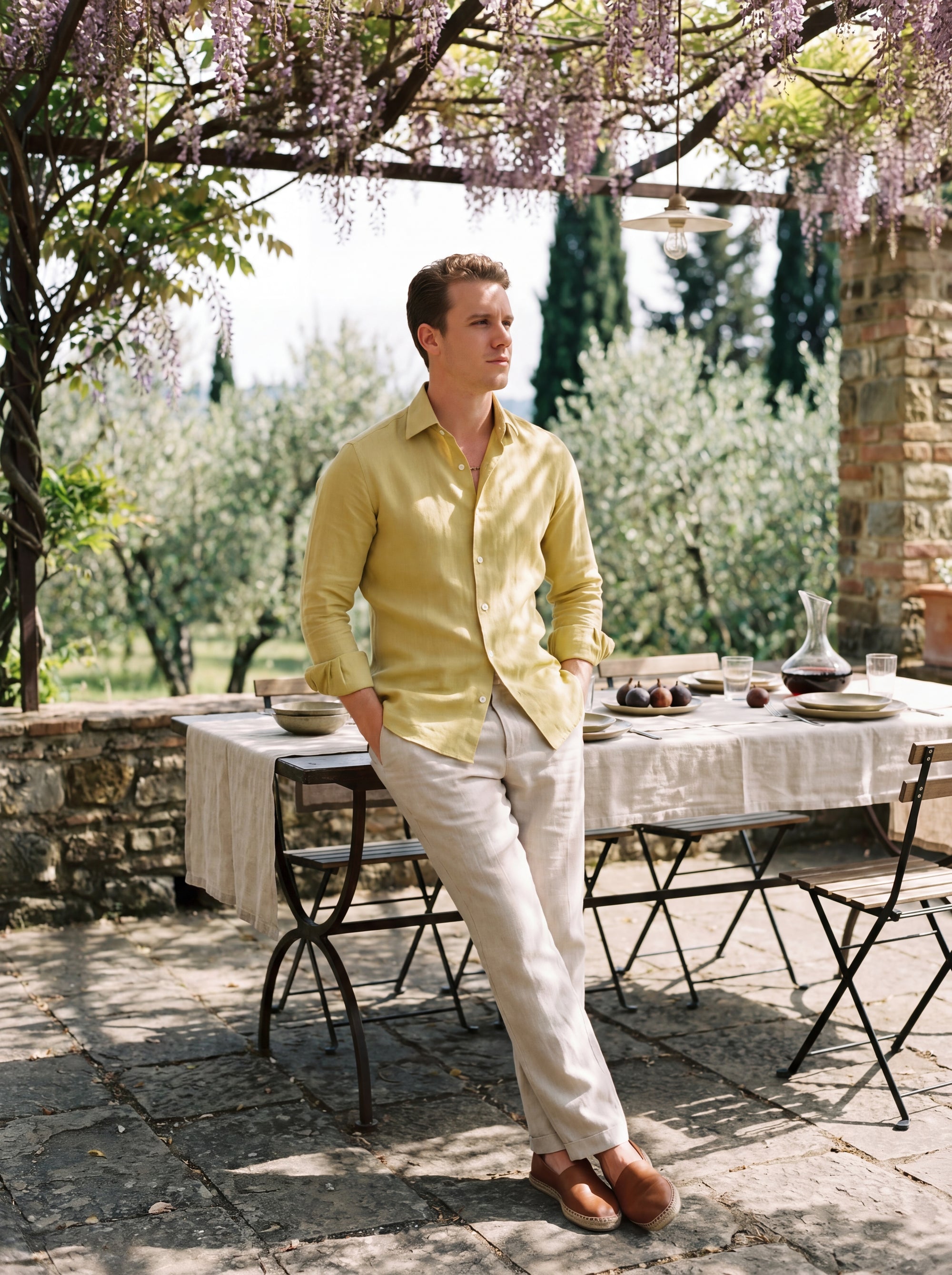 ligyht-olive-linen-shirt-tuscan-garden-lunch717