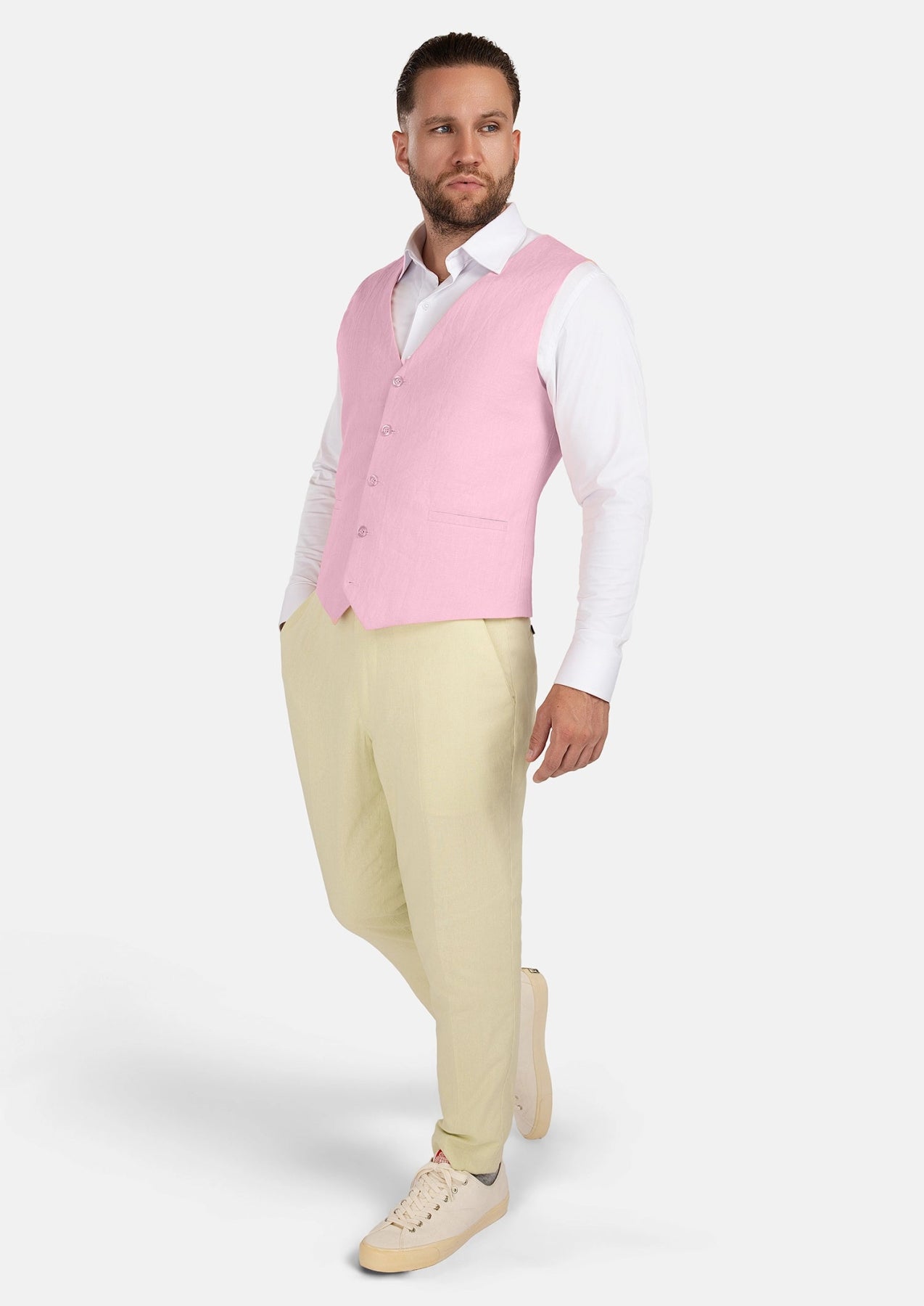 Lilac Linen Blend Vest - SARTORO543