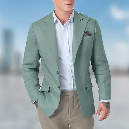 green linen jacket